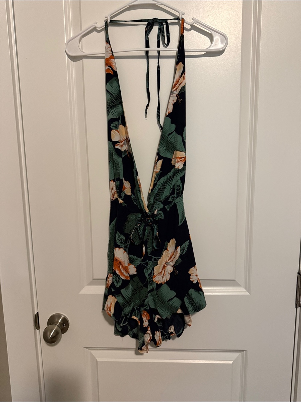 Tropical Halter Romper in Black and Green
